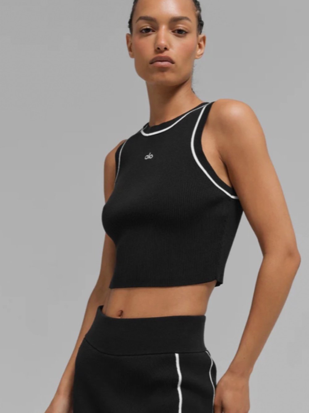 Alo Ribbed Sweater Knit Highline Cropped Tank - Black NWOT